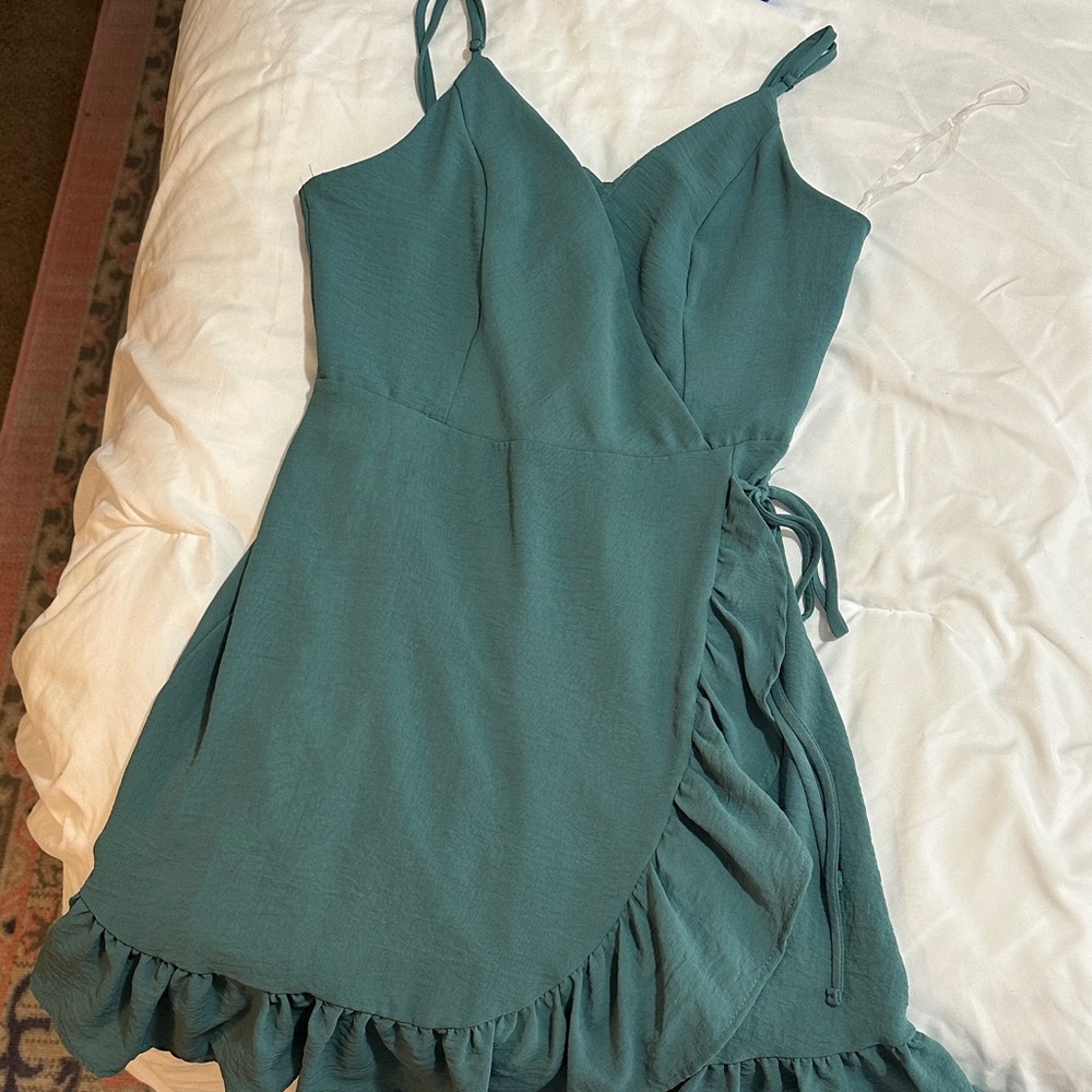 Elegant Teal Wrap Dress